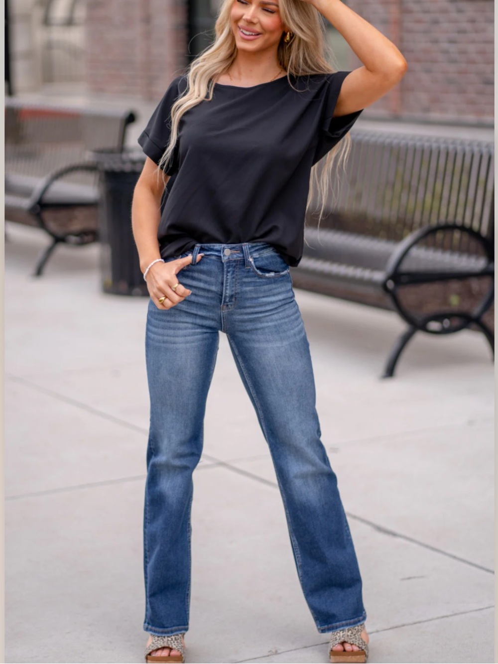 Risen High-Rise Straight Leg Jeans